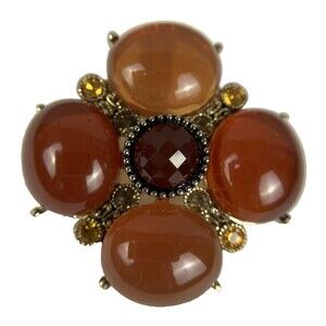 VTG Gold Tone Cabochon/Rhinestone Brooch Pin/Pendant Maltese Cross Amber Tones